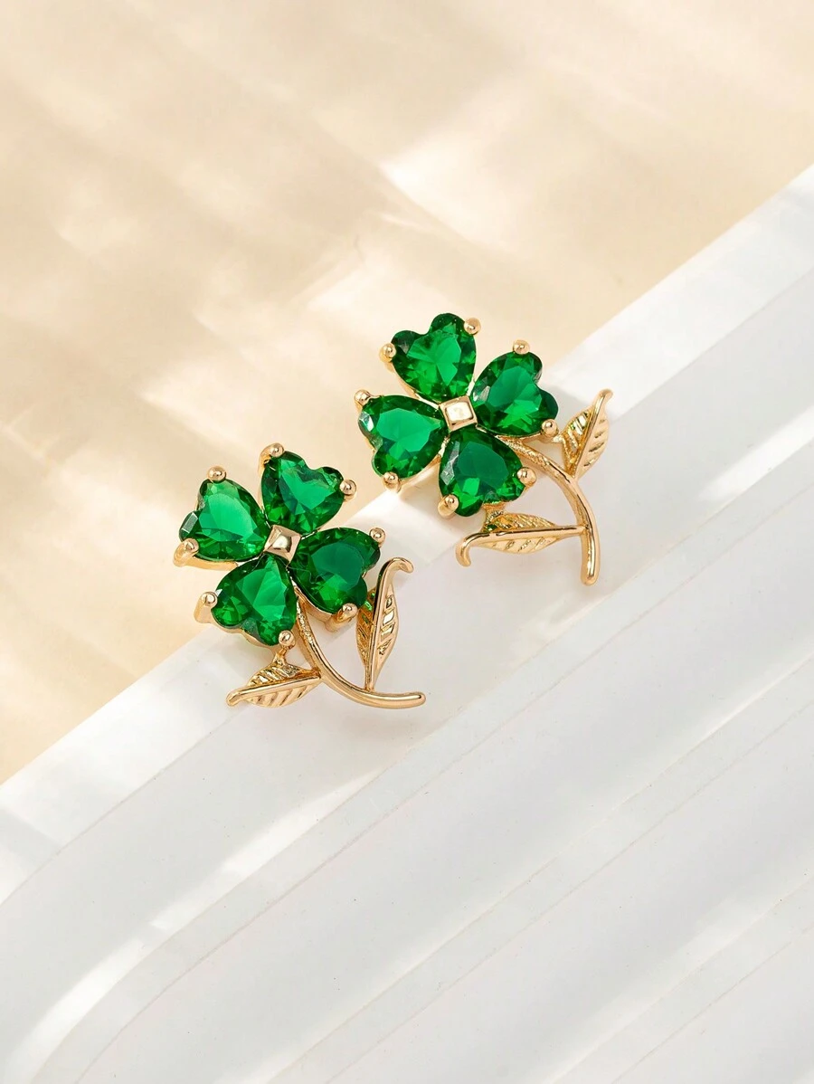 1 par de pendientes con forma de trébol o corazón con decoración de aventurina verde, regalo para San Valentín, mamá, madre, Día de la Madre