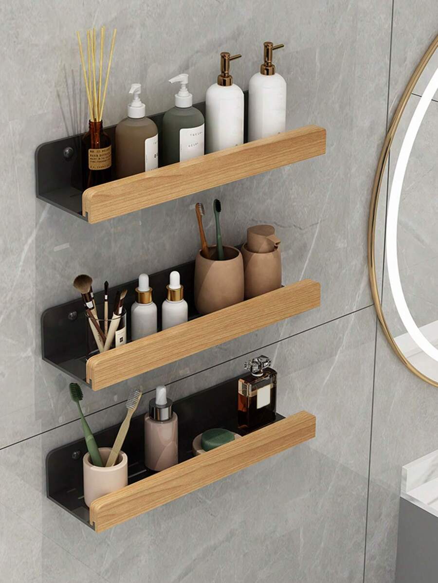 1pc Wall Mounted Bathroom Storage Rack, Punch-Free Bathroom Hanging Shelf, Space Bathroom Tray, Shampoo Shower Gel Holder Organizer, Bathroom Organizers And Storage