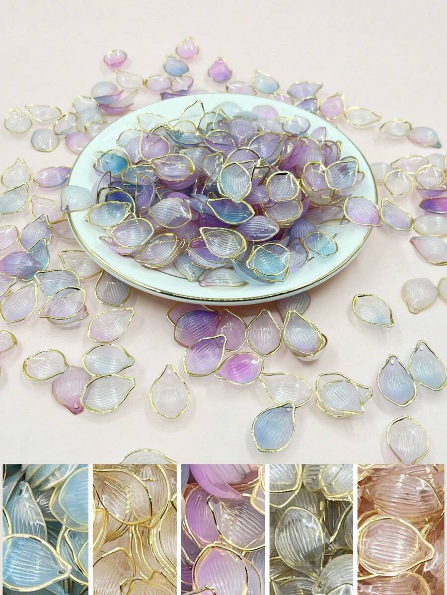 30pcs Acrylic Transparent Frosted Gradient Gold Edge Petal Lotus Petal DIY Hairpin Accessory Material