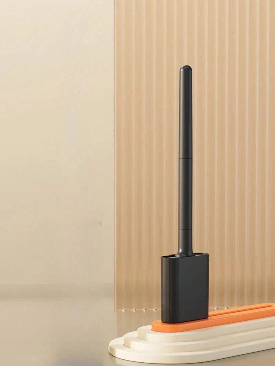 1 pieza Cepillo de baño de goma negro, herramienta de limpieza para el baño del hogar, montado en la pared sin perforar, decoración de baño de verano