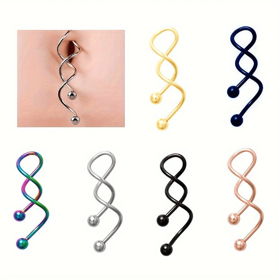 14g Twist Spiral Navel Ring, 316l Stainless Steel Body Piercing Jewelry