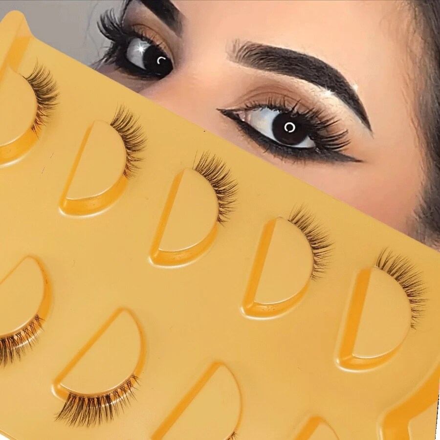 5pairs Natural Looking Reusable False Eyelashes Cat Eye Design With Inner Corner & Outer Corner Intensified(2-10mm)