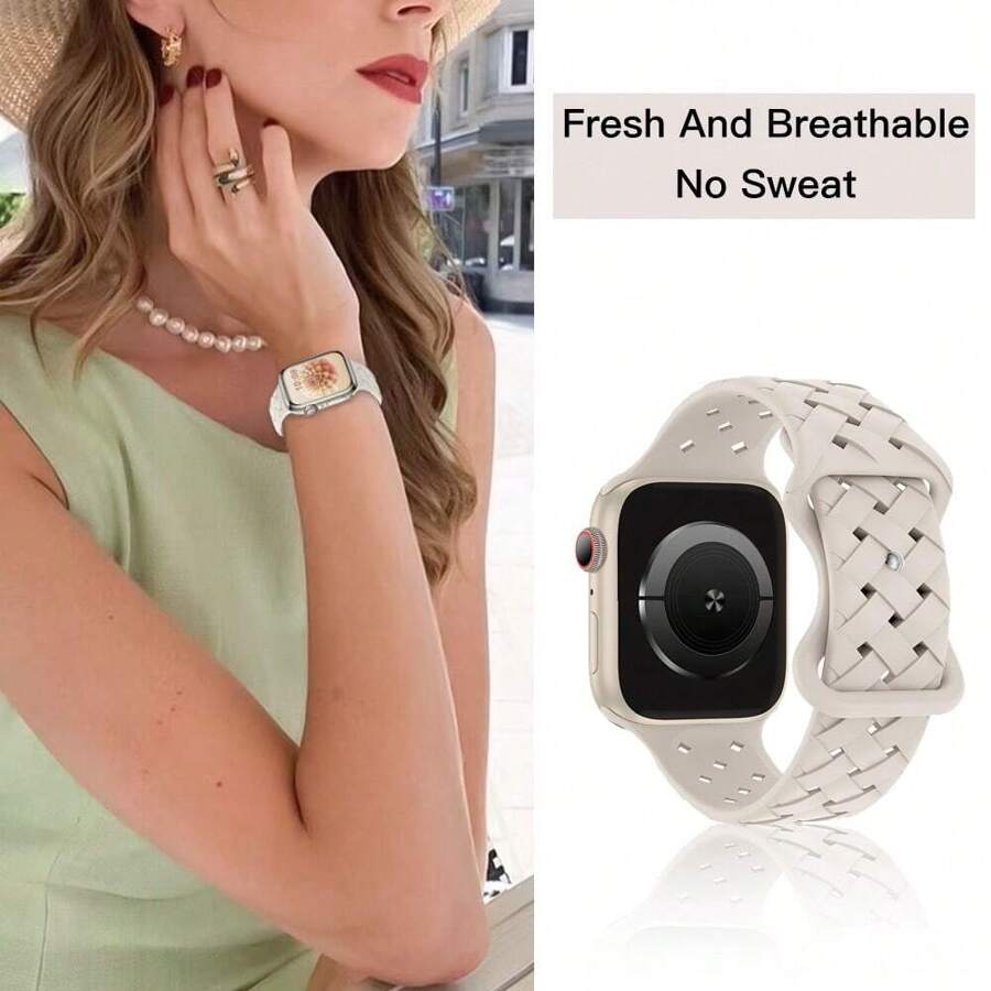 St.siabe St.Siabe 1pc Unisex Replacement Soft Silicone Woven Sport Band Compatible With Apple Watch 38mm 40mm 41mm 45mm 44mm 42mm 49mm, Breathable Wristband Strap Accessories Compatible With Apple Watch Ultra Series S10/SE/9/8/7/6/5/4/3/2/1