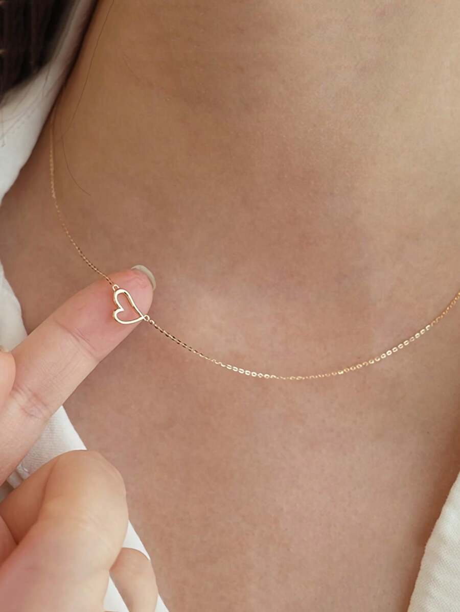 BALMORA 1pc Sterling S925 Silver Vintage Elegant Gold Cute Heart Pendant Necklace For Women Girlfriend Fashion Clavicle Chain Daily Life Jewelry Gift