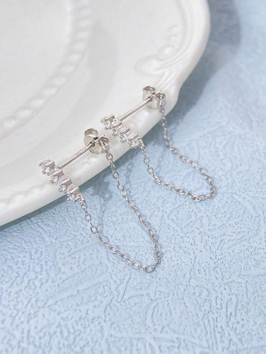 Newsoul 1 Par de Brincos de Gota de Zircônia Cúbica em Longa Corrente de Prata Esterlina Genuína 925 de Luxo para Mulheres, Jóia Fina, Presente de Aniversário Glamouroso para Feriados