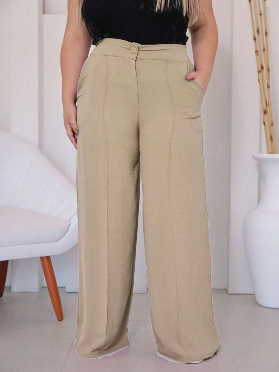 Calca pantalona tecido duna plus size com bolso cintura elastica nas costas /feminina