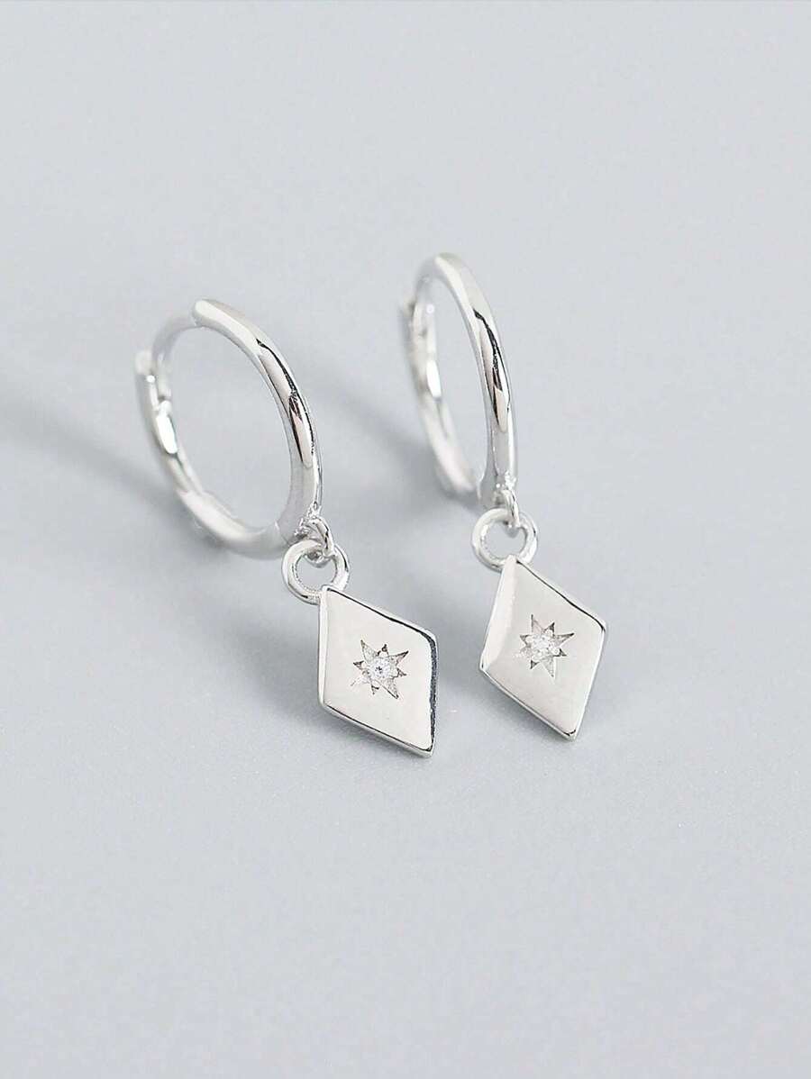 1 Paire de Boucles d'oreilles étoile à huit branches en strass d'argent S925, Boucles d'oreilles simples élégantes et polyvalentes pour femmes