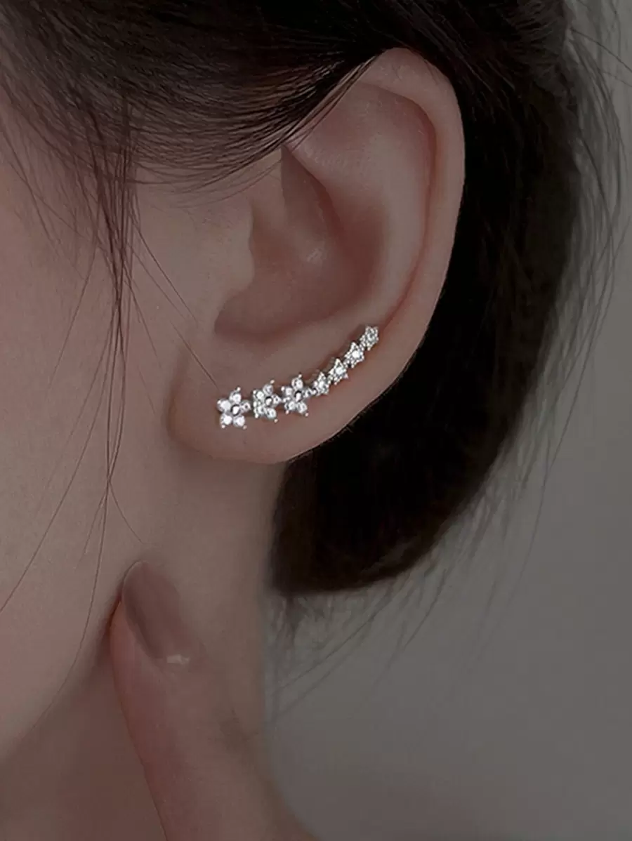 1pair Rural Style Floral & Star Design S925 Stud Earrings For Women, Gift Holiday
