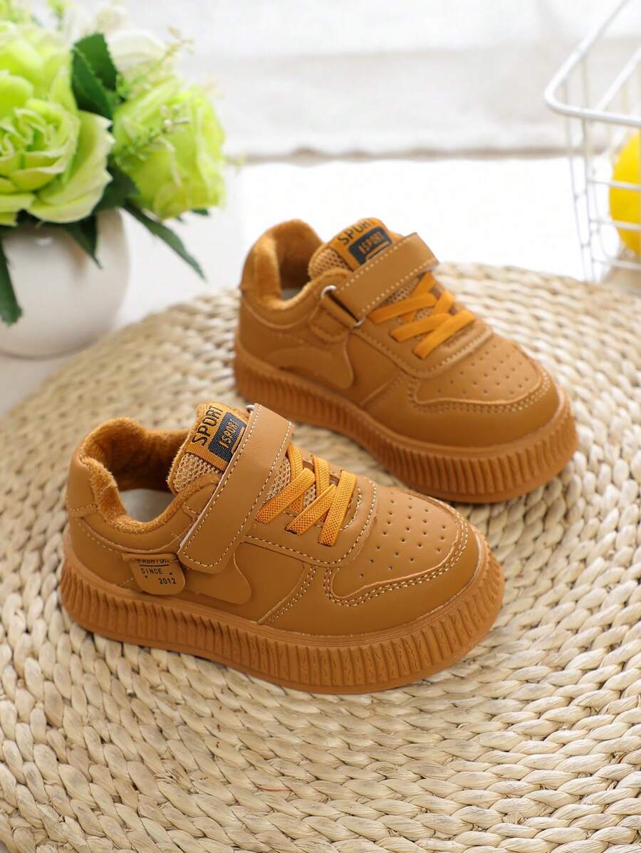 1pair Autumn Winter Kids' Warm Plush-Lined Flat Shoes, Boys'/Girls' Anti-Slip Casual Outdoor Sports Shoes