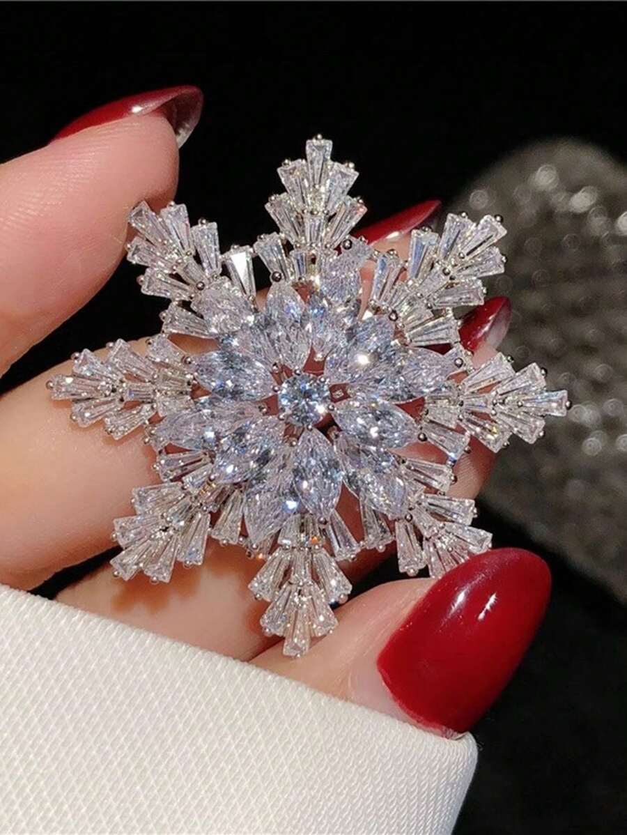 Broche De Cobre Com Design De Flocos De Neve Branco De Zircônia Cúbica Brilhantes, Estilo Minimalista Para Lapela De Terno Feminino, Presente De Férias Para Casais
