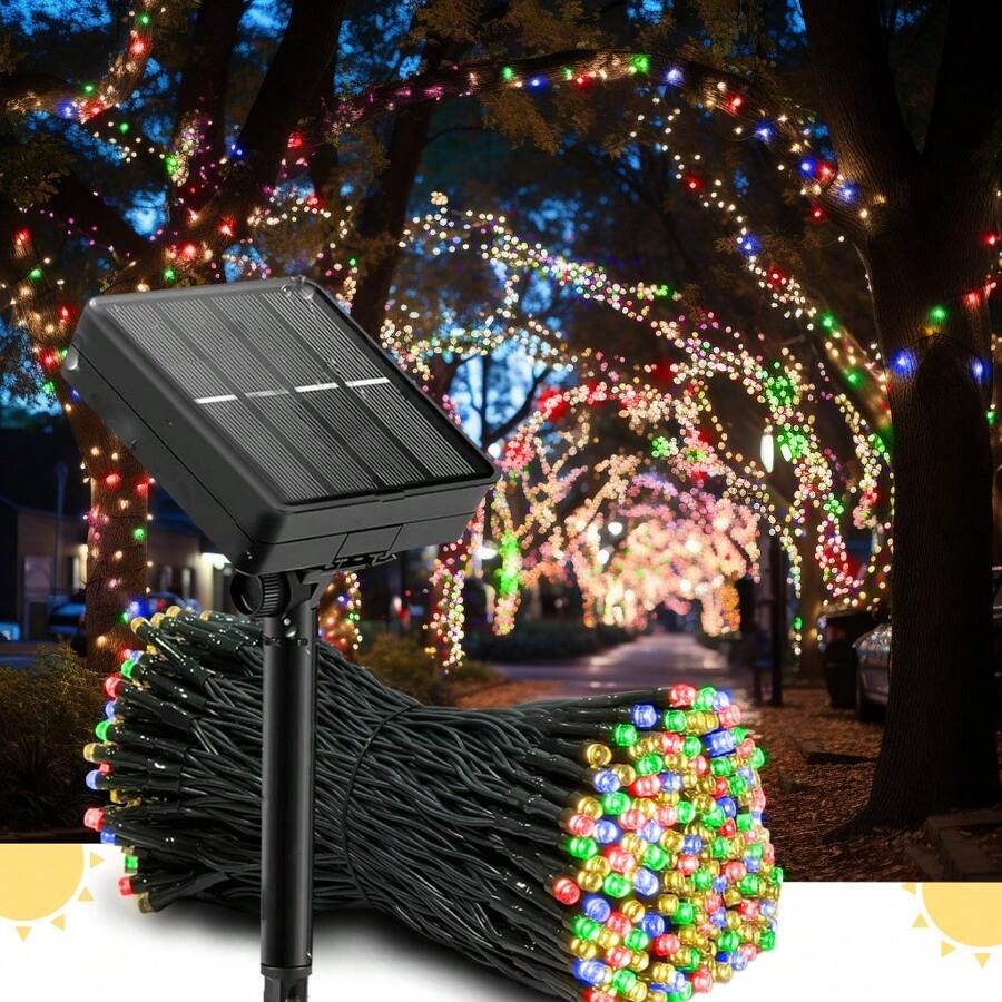 1pc 105ft Solar Powered LED Outdoor Decorative Lights, 8 Lighting Modes, Waterproof For Christmas, Holiday, Camping, Garden, Patio, Outdoor Wedding & Party Decor
