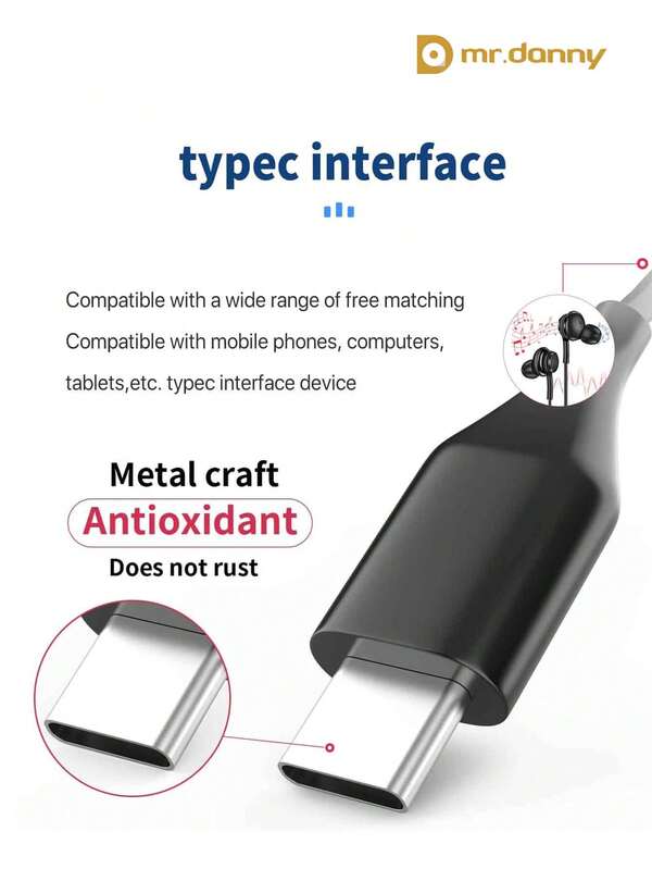Mr Danny USB Type C Headphones In Ear Earphones Earbuds With Mic And