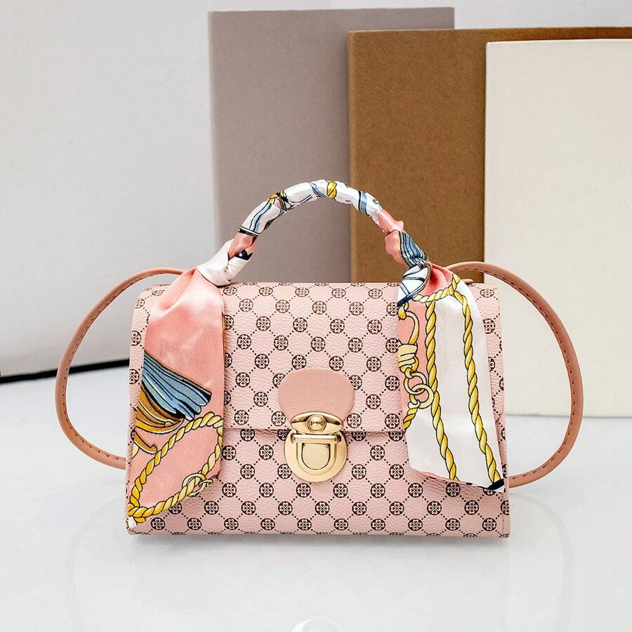 Elegante Y Funcional Bolsa Bandolera Para Niñas: Elegante Bolsa De Hombro Con Asa De Pañuelo Parecido A La Seda - ¡perfecta Para Fashionistas!