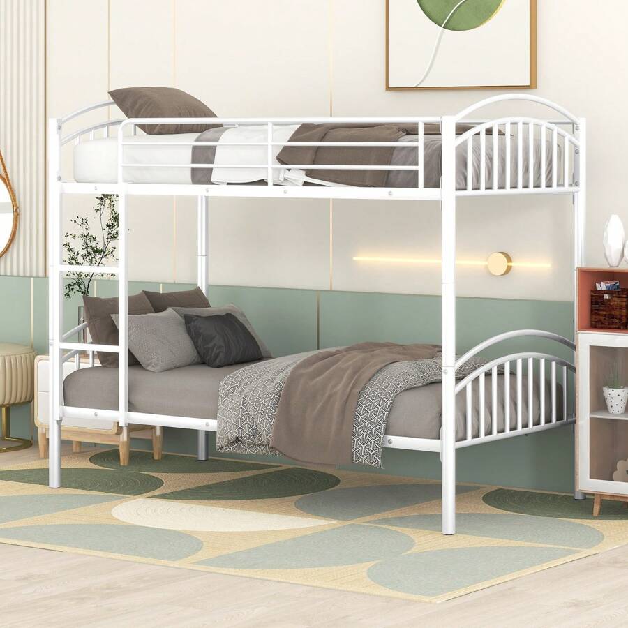 Nestfair Twin Over Twin Metal Bunk Bed With Ladder And Safety Guardrails