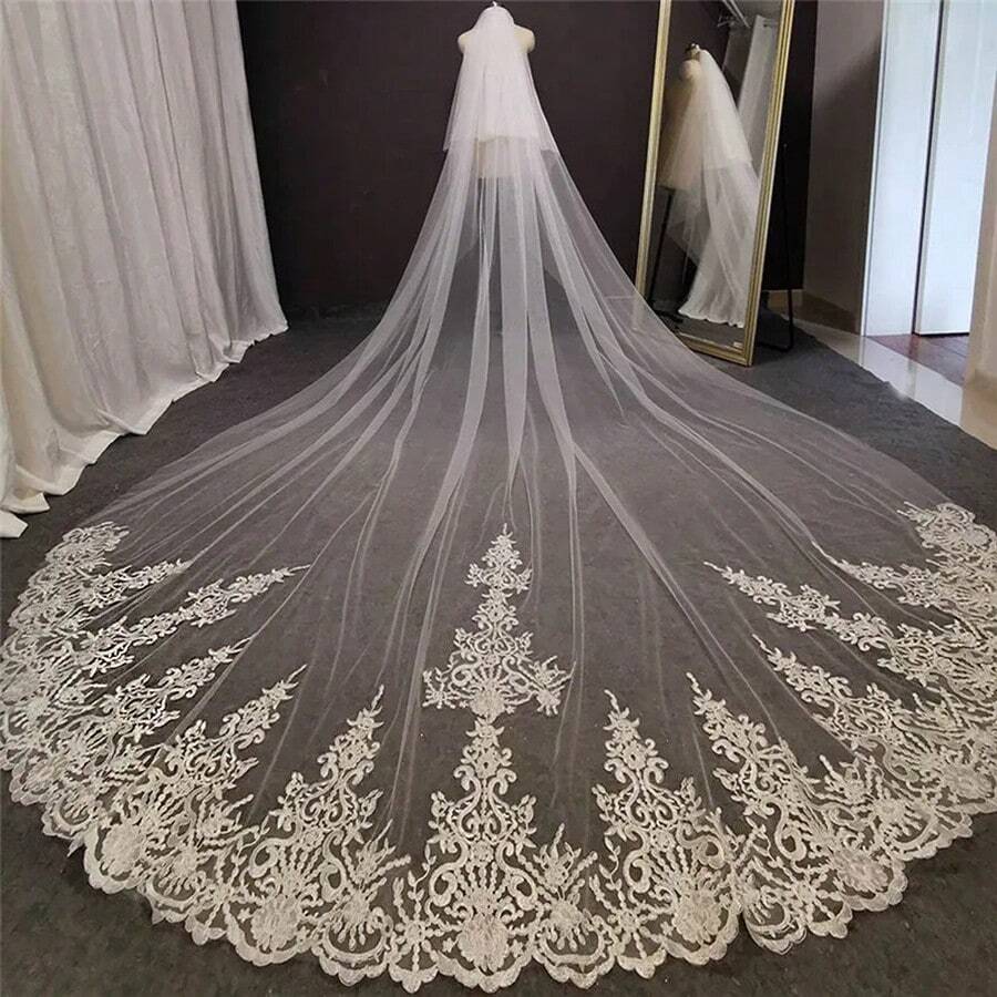 1 Pc Women 2 Tier Length Lace Wedding Bridal Veil With Metal Comb For Wedding Party Ivory