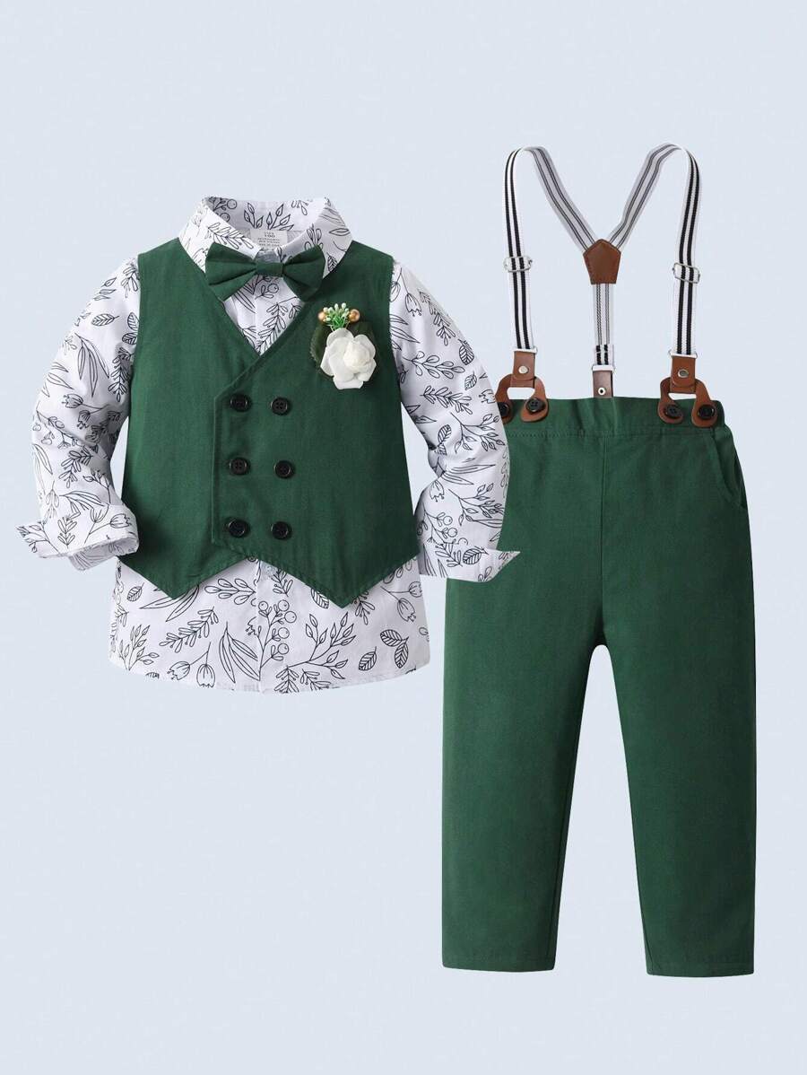 Set de 3 piezas de traje de caballero para niños pequeños con camisa de manga larga, chaleco y pantalones, elegante y apuesto para fiestas de cumpleaños, fiestas de noche, actuaciones, bodas, celebraciones de un mes y primer cumpleaños