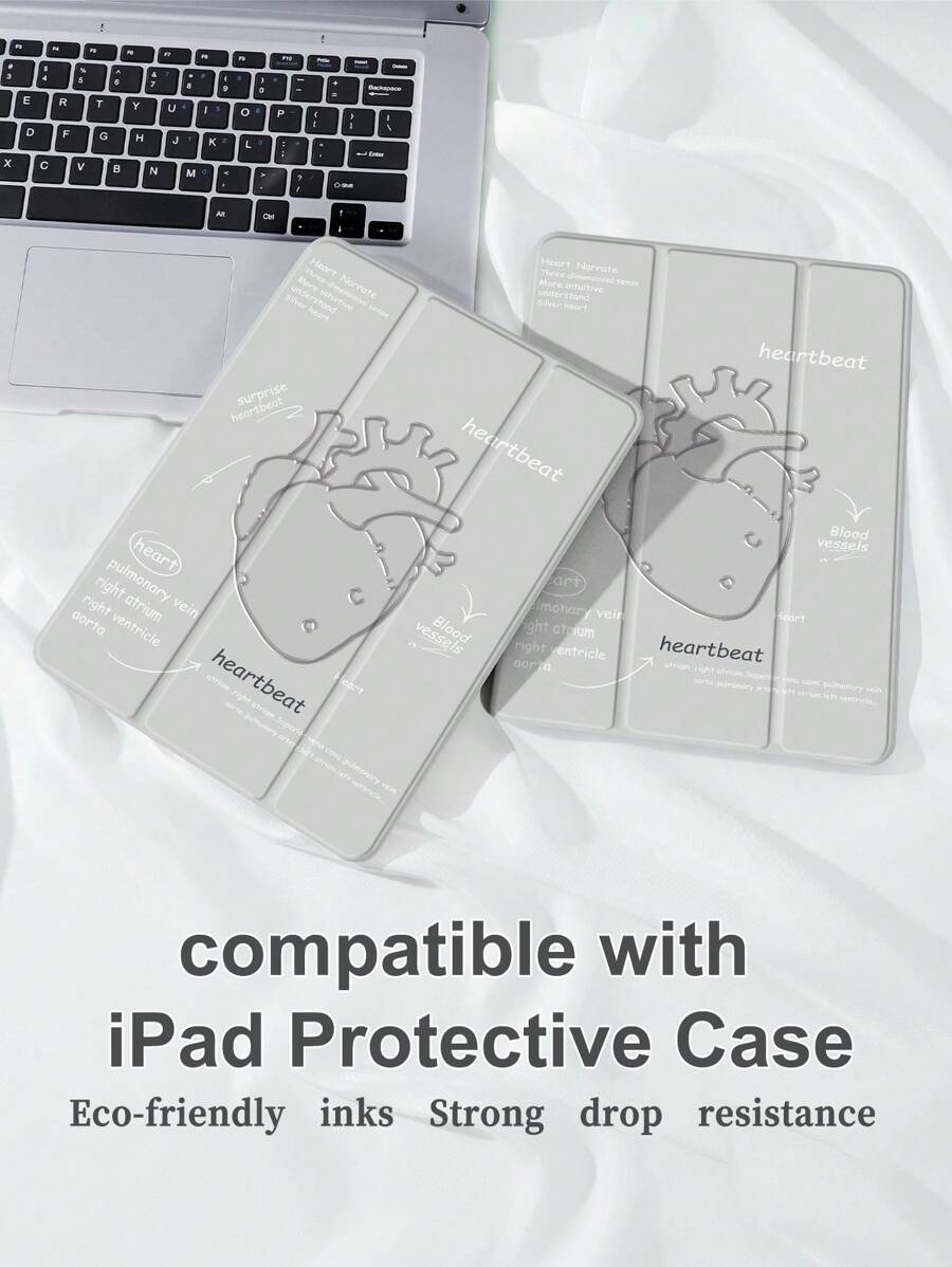 Silver Stereo Heart Case Compatible With IPad 10.2 Inch 2021/2020 IPad 9th/8th Generation,Compatible With Huawei Matepad 10.4/ Tab/Cover,With Pen Holder,Supports Automatic Sleep/Wake Lid
