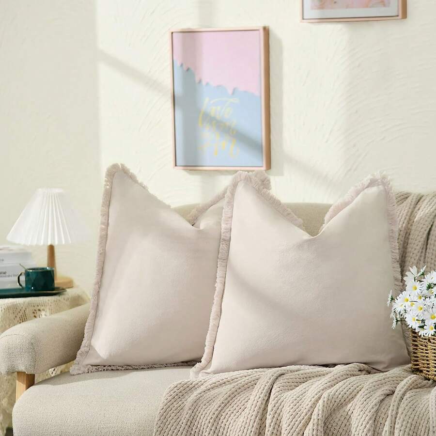1 Peça Capa de Almofada Decorativa com Borla Preta (Sem Enchimento), Capa de Almofada Macia em Tecido Lavado com Franjas em Estilo Fazenda Confortável