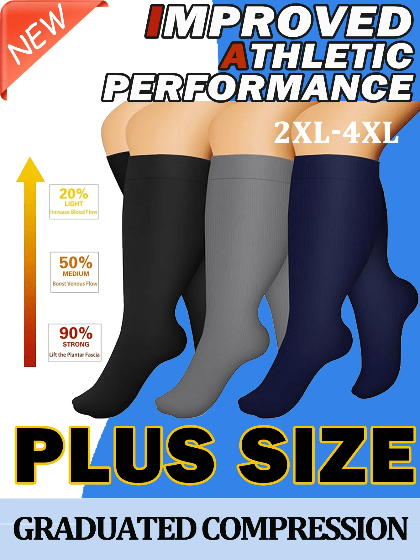 3 Pairs Plus Size Compression Socks Circulation 15-20 Mmhg For Women Men Wide Calf Pregnancy Maternity Knee High Best Rated Support For Pregnant Medical Running Nursing Athletic Fit Cycling Sports, For Gym