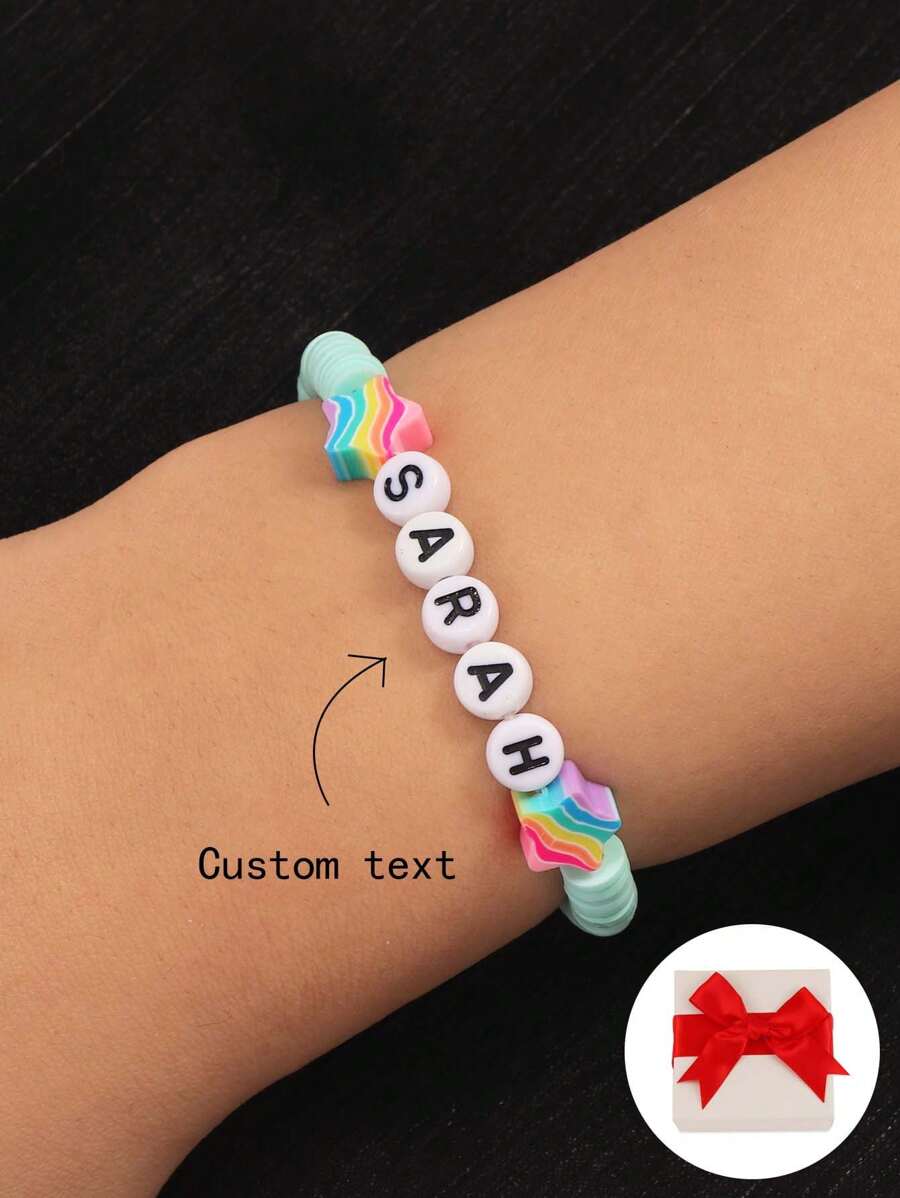 1 peça Pulseira de contas de letras coloridas personalizadas com tema de Natal, adequada para homens e mulheres, pode personalizar nome, slogan ou título do álbum