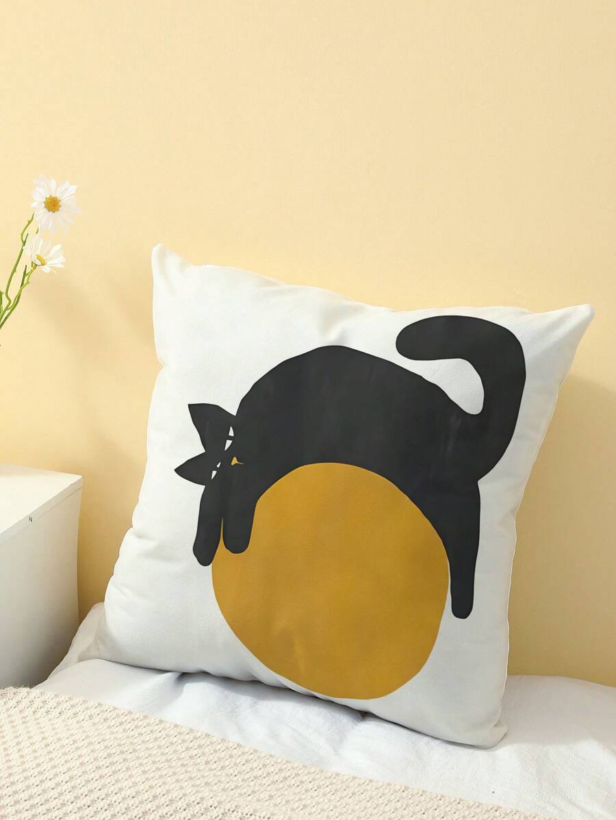 1pc Cat Pattern Printed Cushion Cover, Modern Pillow Case, Single-Side Printing, Pillow Core Not Included, Home Decorative Pillowcase