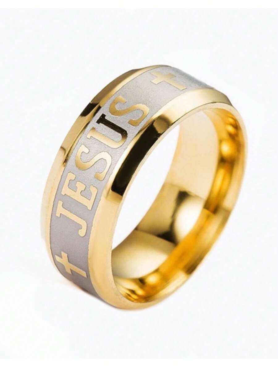 MECYLIFE 1pc Vintage Stainless Steel Jesus Ring Classic Cross Ring For Men
