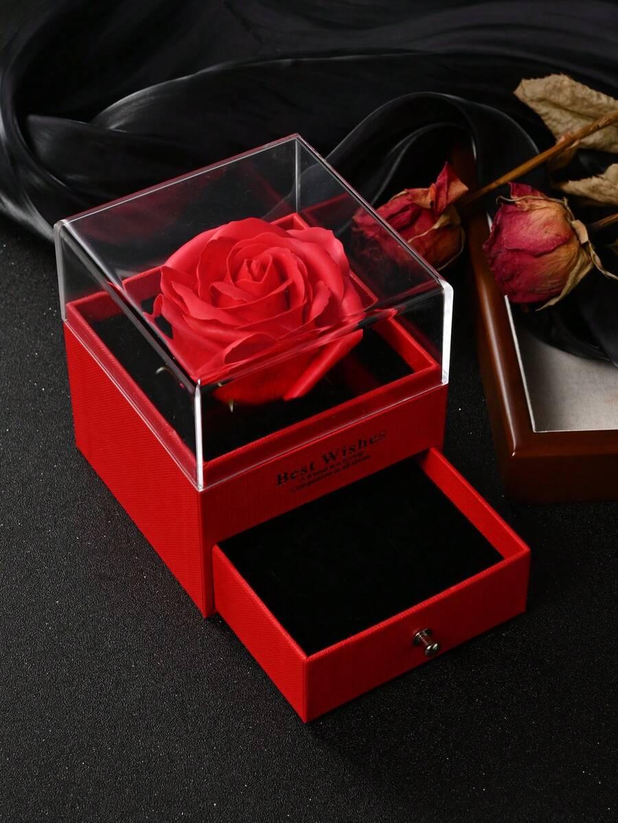 1pc Multicolor Fashionable Artificial Rose Flower Gift Box For