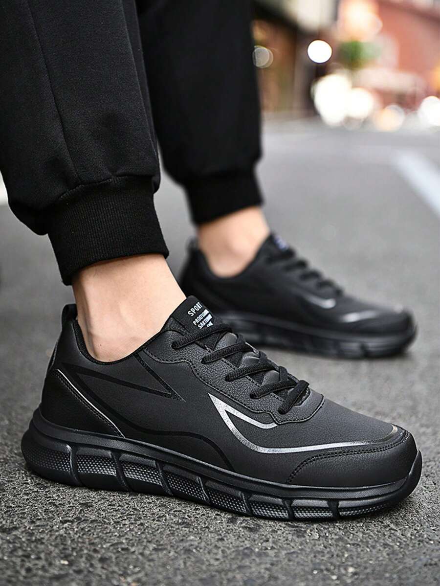 Winter Men's Breathable Casual Sports Shoes, Waterproof And Lightweight Leather Surface, White Lace-Up Running Shoes For Spring And Autumn, Large Size 47 And 48 With Round Toe