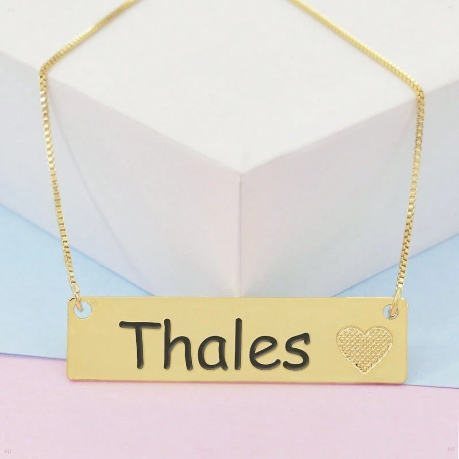 Colar Semijoia Chapinha Coração Gravação Personalizada Nome Thales Banhado Ouro 18K - 999006124