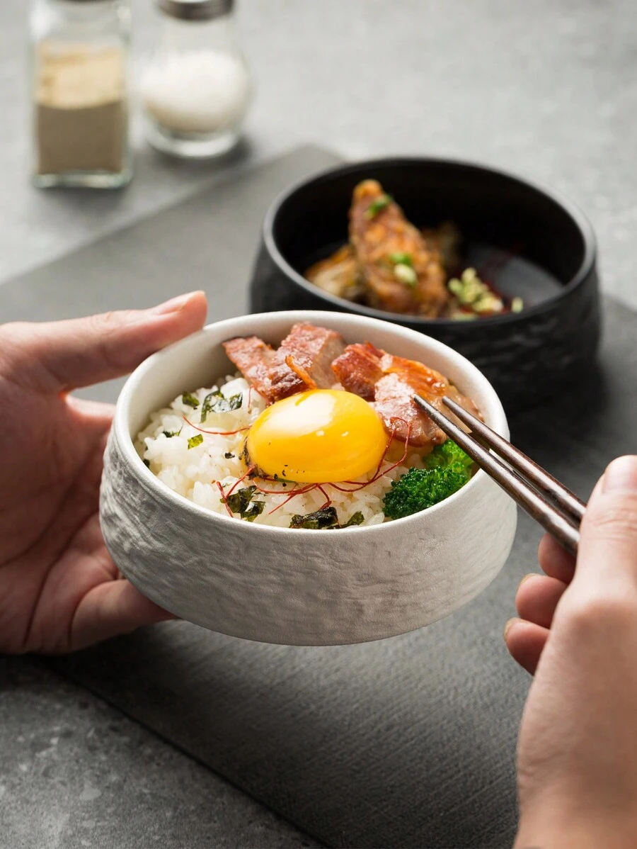 2pcs 11.3cm Matte Stone Pattern Ceramic Rice Bowl, Dessert Bowl, Japanese Style White,Kitchen,Christmas Gift