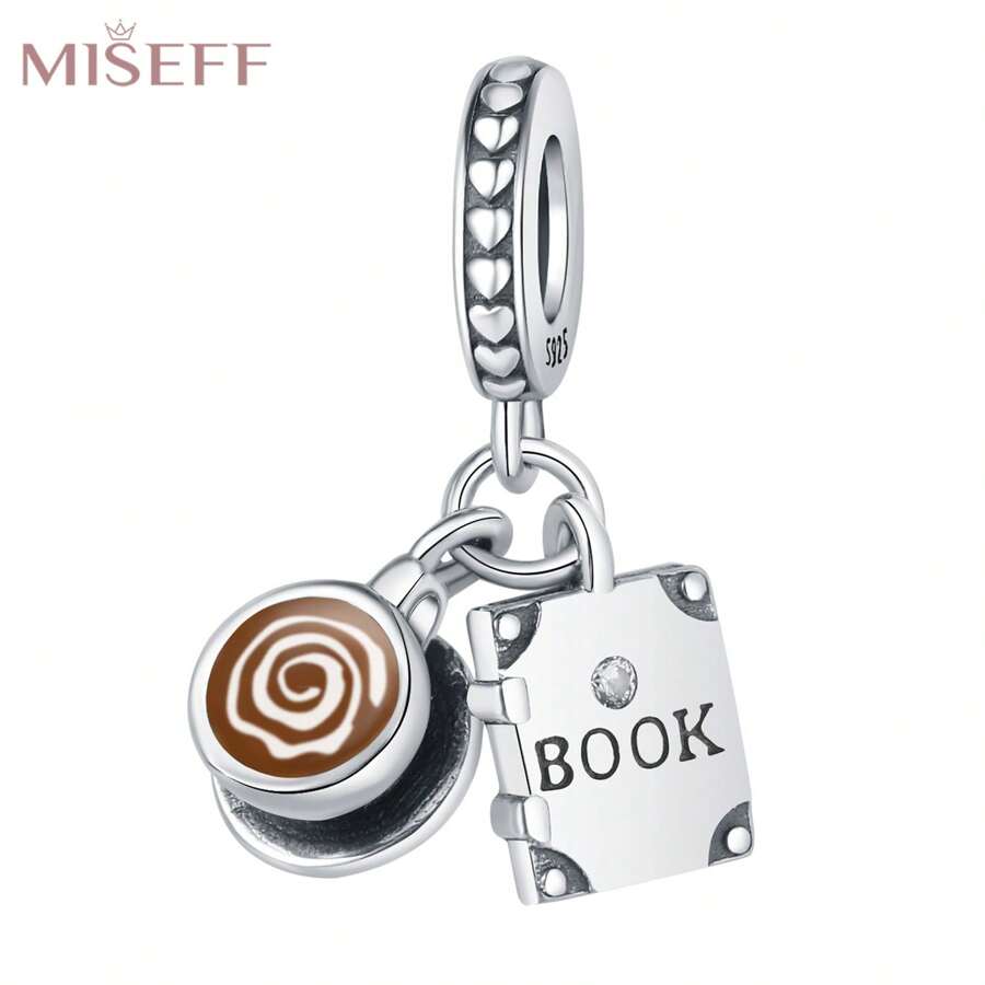 MISEFF MISEFF 2023 Nouveau 1 pièce 925 en argent Sterling tasse à café livre bracelet à breloques de luxe dames cadeau DIY fabrication de bijoux filles cadeau d'anniversaire cadeau de saint valentin cadeau de fête des enfants