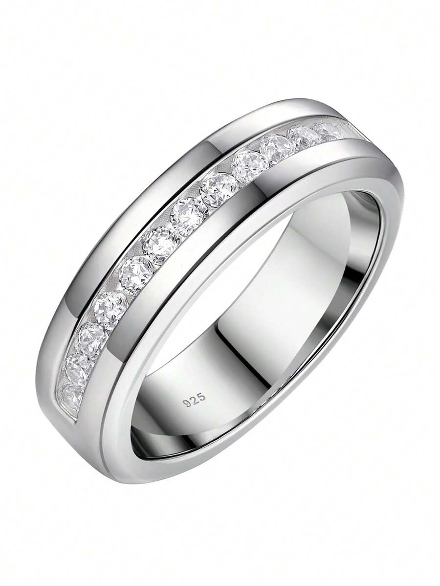 AIHUASI 1 Anillo Glamoroso De Plata Esterlina 925 Para Hombre Con Circonia Cúbica Redonda De Alta Calidad, Joyería De Boda Y Compromiso De San Valentín Para Novias Y Novios