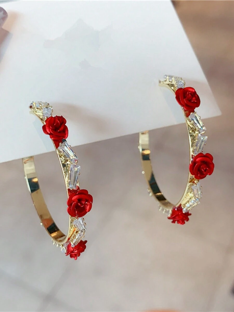 1 par de 2 pendientes de aro con rosa elegantes y dulces, adecuados para el uso diario por mujeres, San Valentín, mamá, madre, Día de la Madre, regalo
