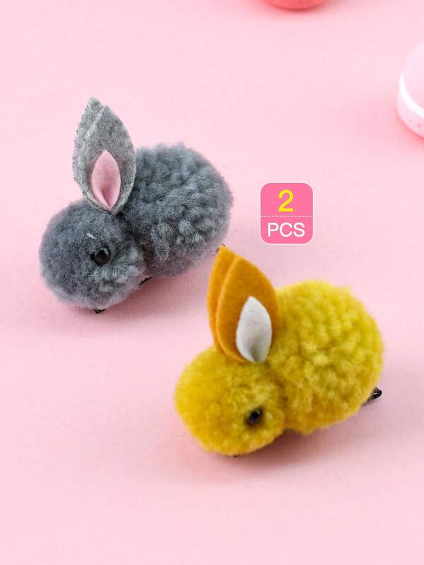 2 Colorful Plush Rabbit Cute Cartoon Hair Clips For Children SHEIN USA