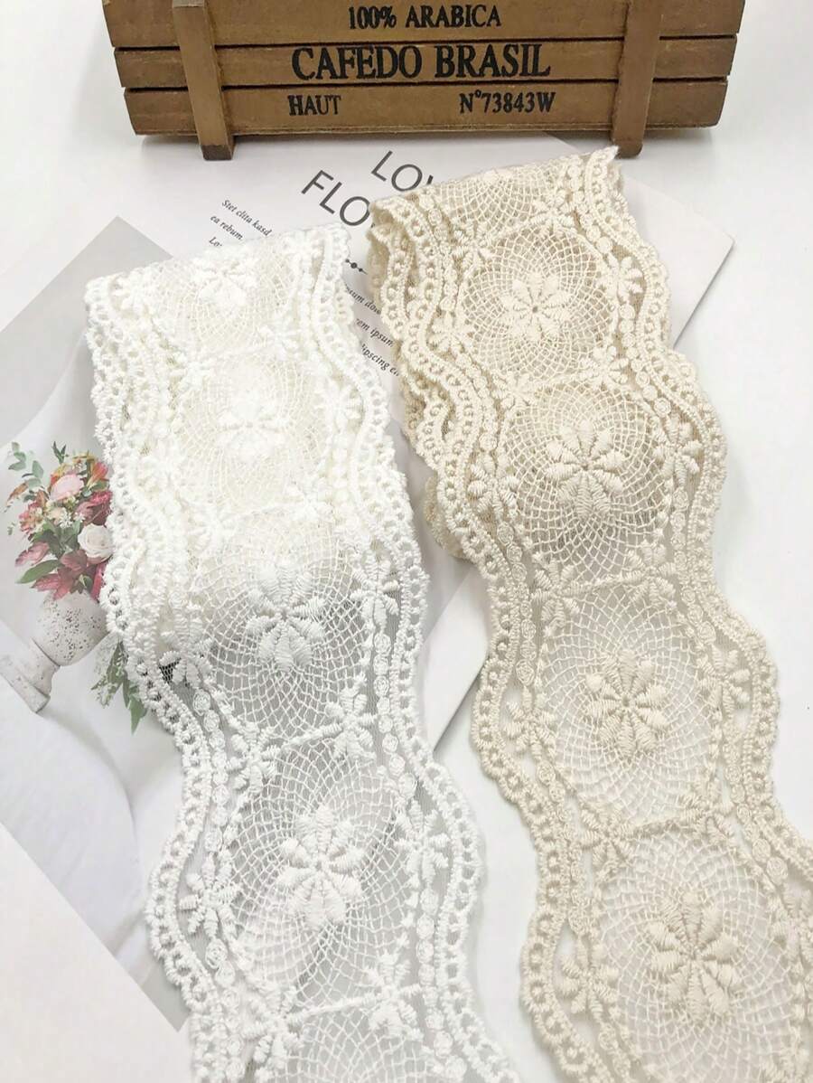 1 iarda di pizzo vintage intagliato bianco in puro filo di solubile in acqua per ricamo, decorazione, nastrino di tessuto per cucito fai da te
