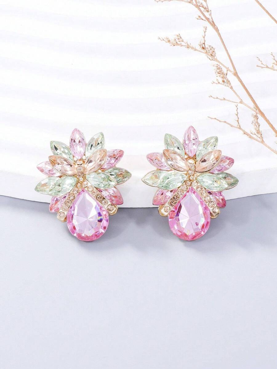 juran 1pair Bowknot And Rhinestone Decor Earrings