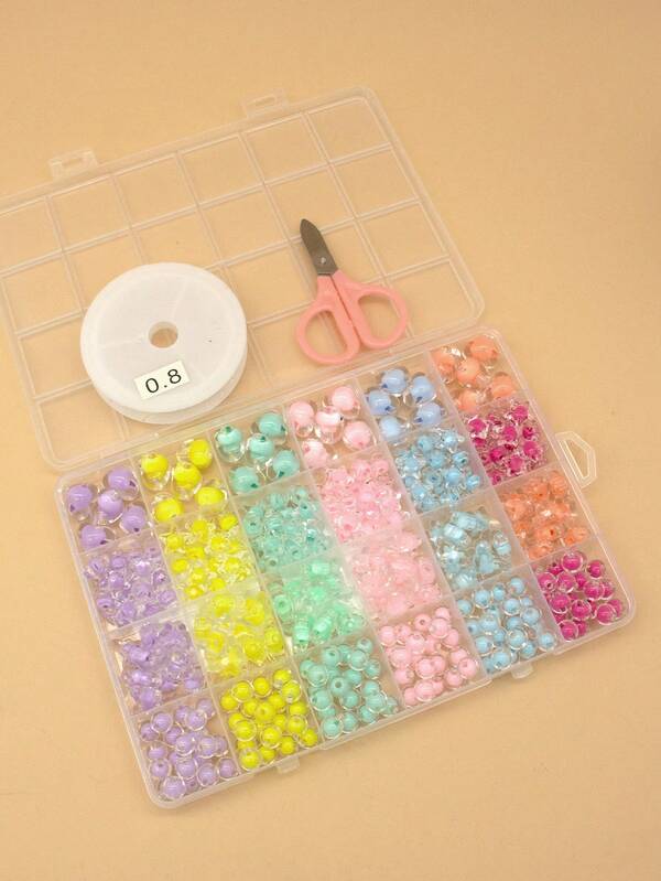 Diy Bracelet Making Kit With Box, Including Thread, Scissors, Beads, Children'S Jewelry Material