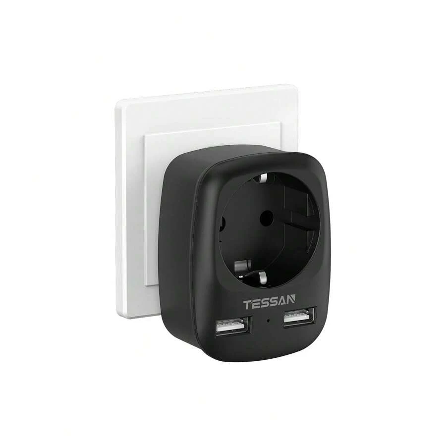 TESSAN Reisadapter Type G, Reisadapter UK Plug Adapter Engeland met 2 USB, Socket Adapter Reisstekker Power Adapter voor Ierland Verenigd Koninkrijk Mexico, Engeland Duitsland Plug Zwart