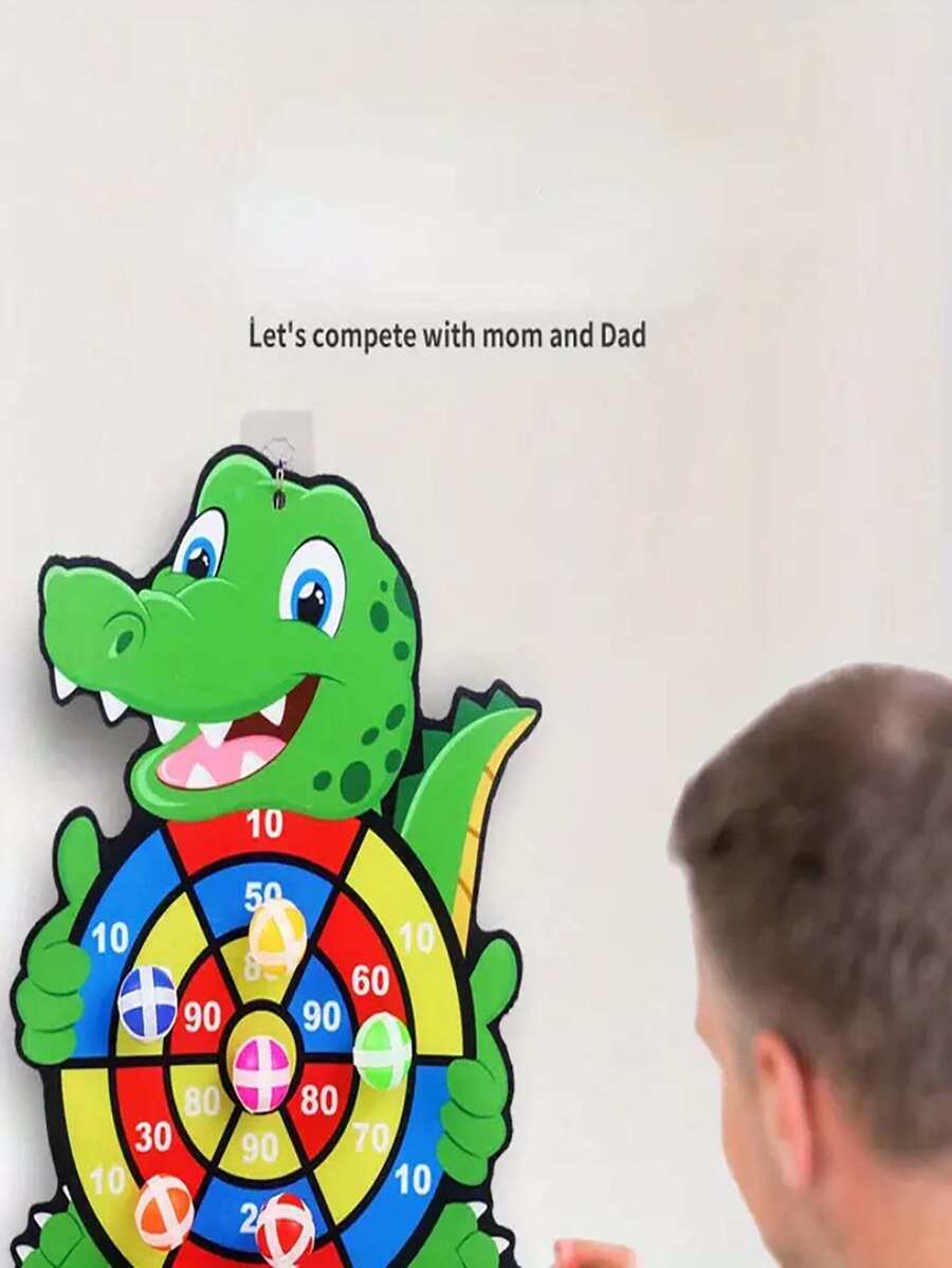 A Set Of Educational Children's Cartoon Pattern Crocodile Plate With 3 Sticky Balls, Dart Target Throwing Interactive Toys, Parent-Child Interactive Throwing Target Ball Indoor And Outdoor Safe Classic Dart Board Interactive Game, Training Children's Brain Hand-Eye Coordination Ability, Sticky Balls Are Randomly Colored
