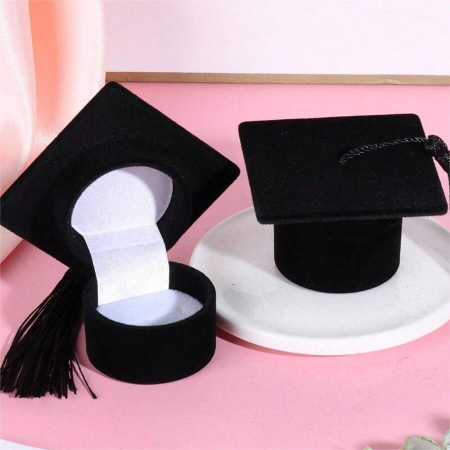 Caja para anillo con diseño de birrete de doctorado, caja forrada, collar para propuesta de matrimonio, caja de regalo de graduación