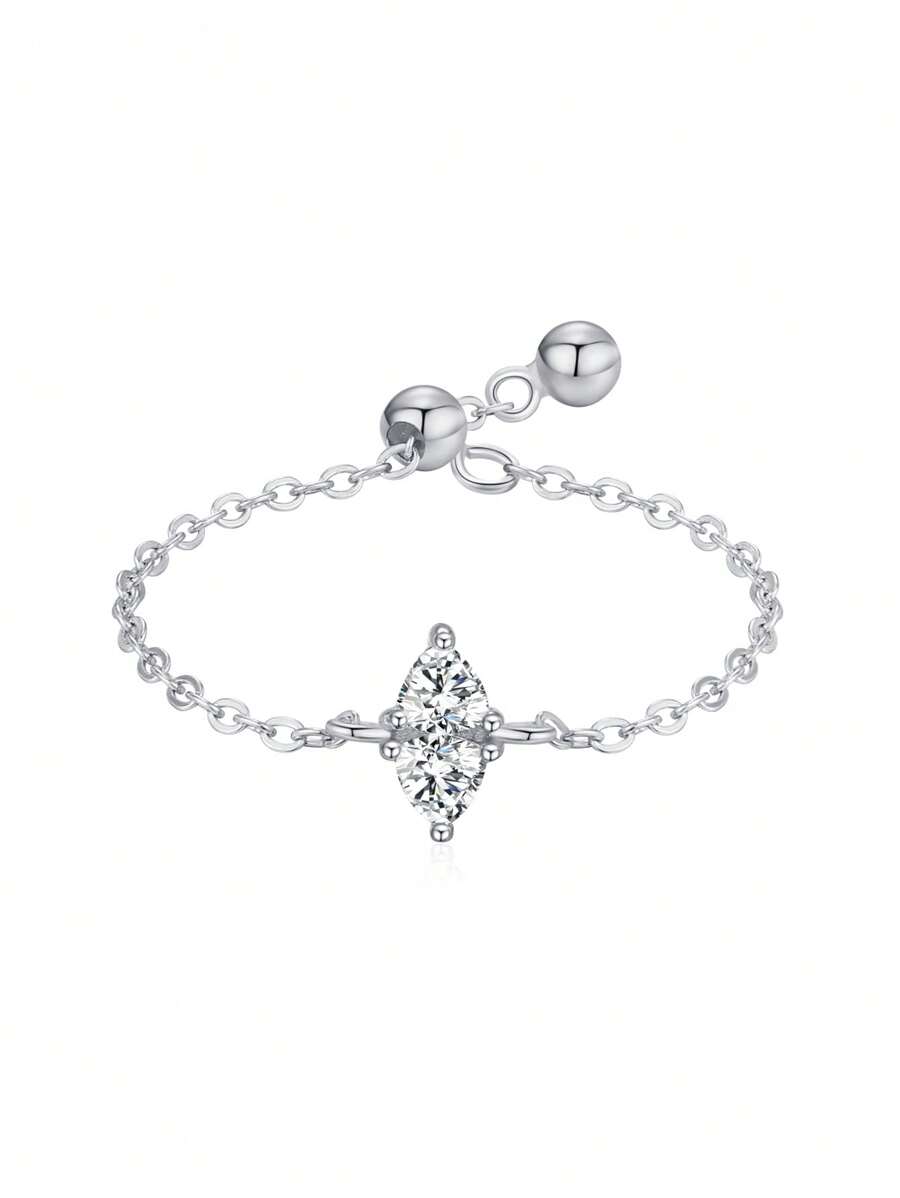 1 Pièce Bague Ajustable En Chaîne De Lien En Zircone Cubique De Conception Géométrique À La Mode En Argent Sterling 925 Pour Bijoux De Mariage Et Fiançailles Pour Femmes