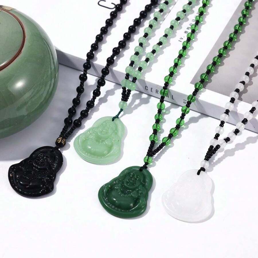 1/4 pièces Pendentif Bouddha Fengshui, pendentif de collier Bouddha en verre sculpté exquis - accessoire de voyage unique, sans matériau en mosaïque et sans placage, idéal pour les voyageurs spirituels et les enthousiastes de Bouddha