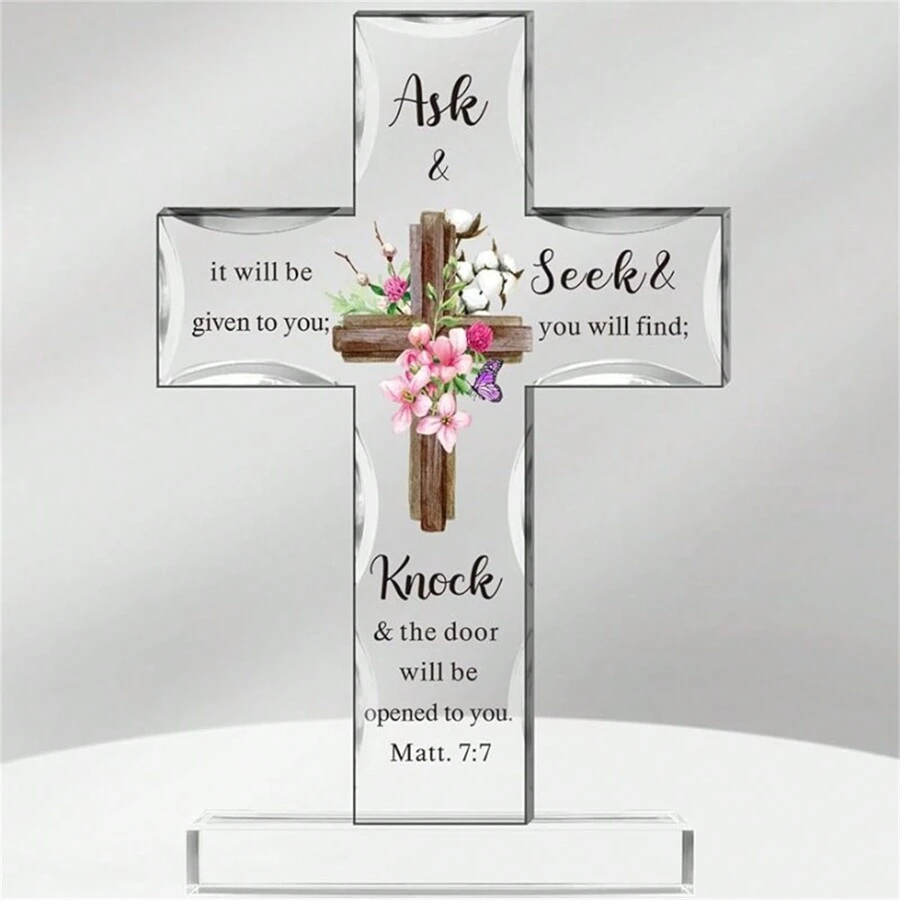 Cruz cristiana de pie acrílico, regalos inspiradores con versículos de la biblia y oraciones. Regalos cristianos con temática de girasol para mujeres, hombres, amigos, mamá, esposa y colegas (Estilo atractivo)