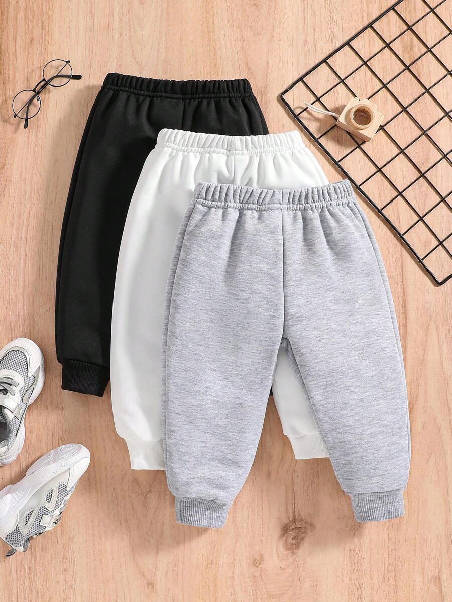 Set de 3 pantalones de chándal casuales de unicolor, suaves y cómodos para niños pequeños/niños, aptos para primavera, verano y otoño