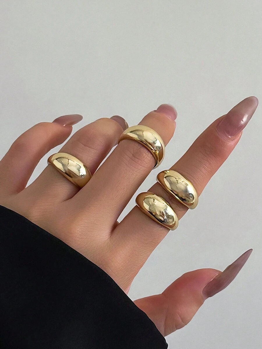 4 Piezas Conjunto De Anillos De Moda Vintage Con Diseño Recortado Redondo Geométrico Para Mujeres, Adecuado Para Fiestas Y Uso Diario, Ideal Como Regalo Para Festivales