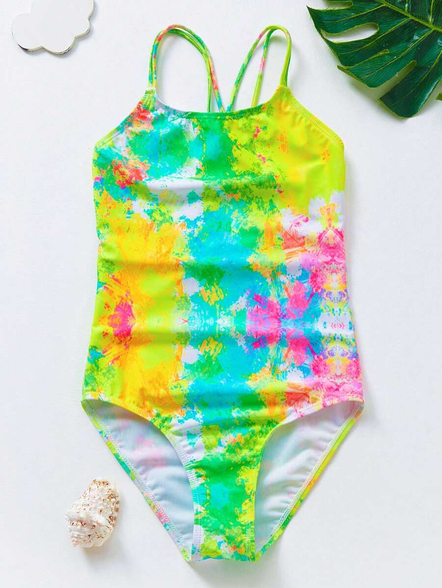 Maiô estilo camisola com estampa tie-dye para meninas adolescentes