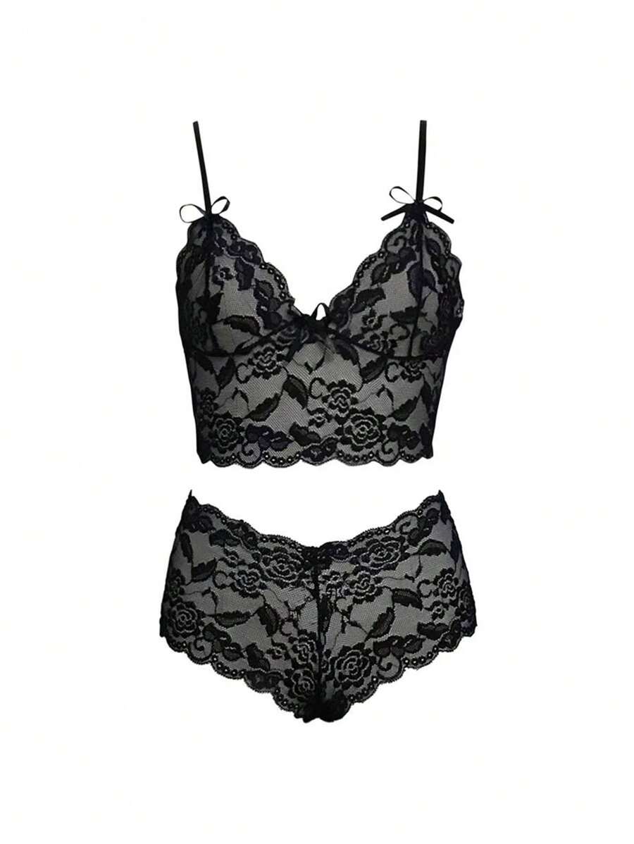 Women S Sexy Lace Bralette And Panties Set With Flat Angle Design Sexy Lingerie Shein Usa