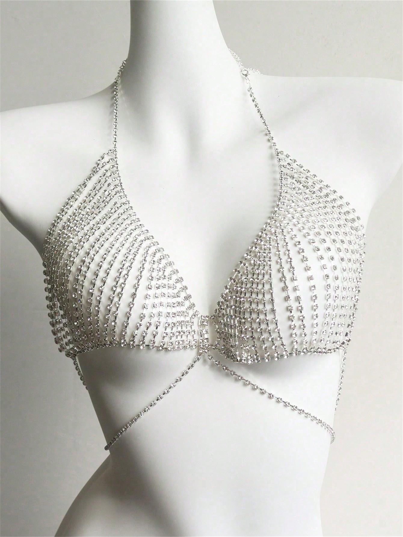 One Piece Women S Rhinestone Body Chain Sexy Gothic Punk Nightclub Bikini Breast Chain SHEIN UK