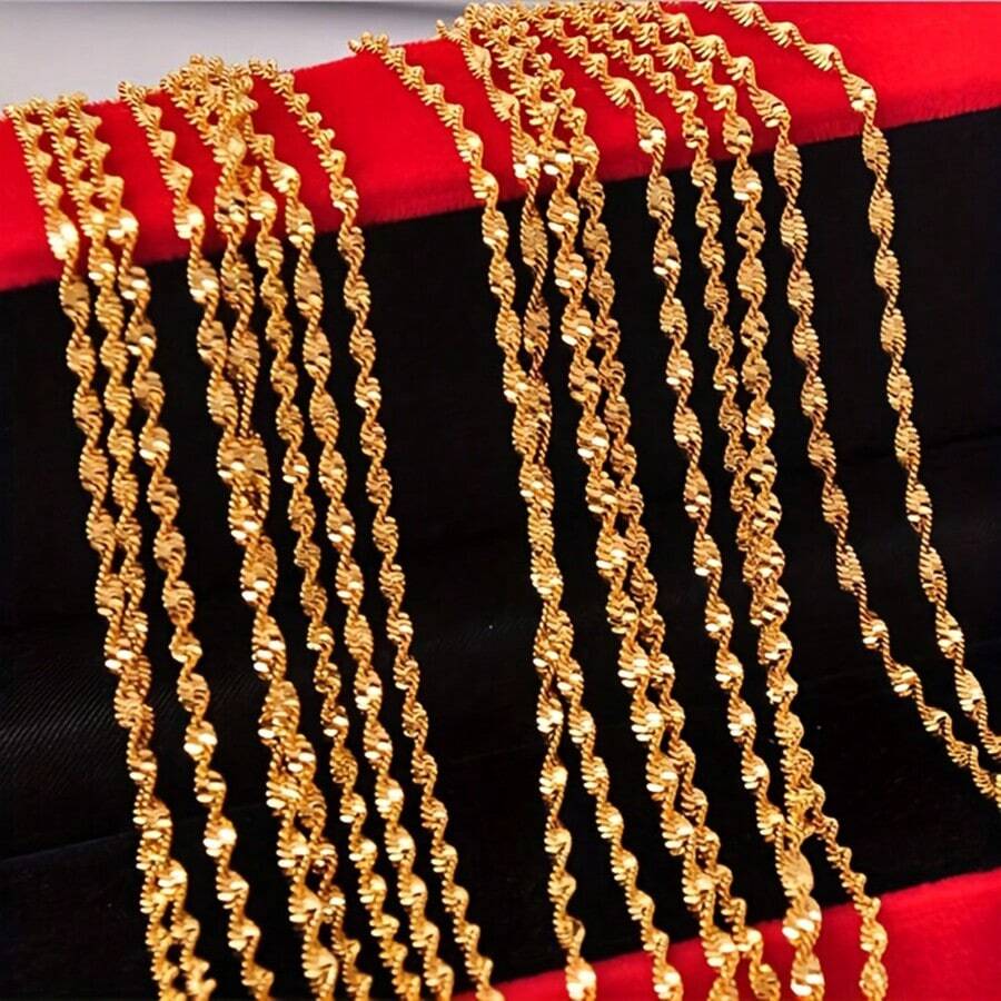 1pc 18K Gold Plated Large Wave Pattern Necklace For Women, Can Be Matched With Different Pendant, Suitable For DIY Jewelry Making Or Daily/Party Wearing, Width Is 3mm And Length Is 18inch-30inch.