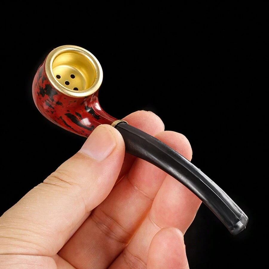 1 pezzo Pipa da fumo in rame di stile portatile aromatica in resina, unisex, per principianti, come regalo per le vacanze, con retina per l'essiccazione e raschietto, forniture per il ritorno a scuola